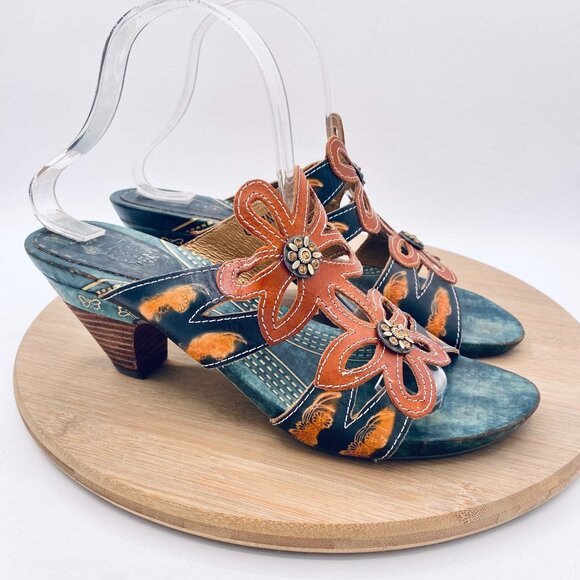 Spring Step L'artiste Carlina Sandals Womens 10 41 Orange Heels Rhinestone - Picture 1 of 13